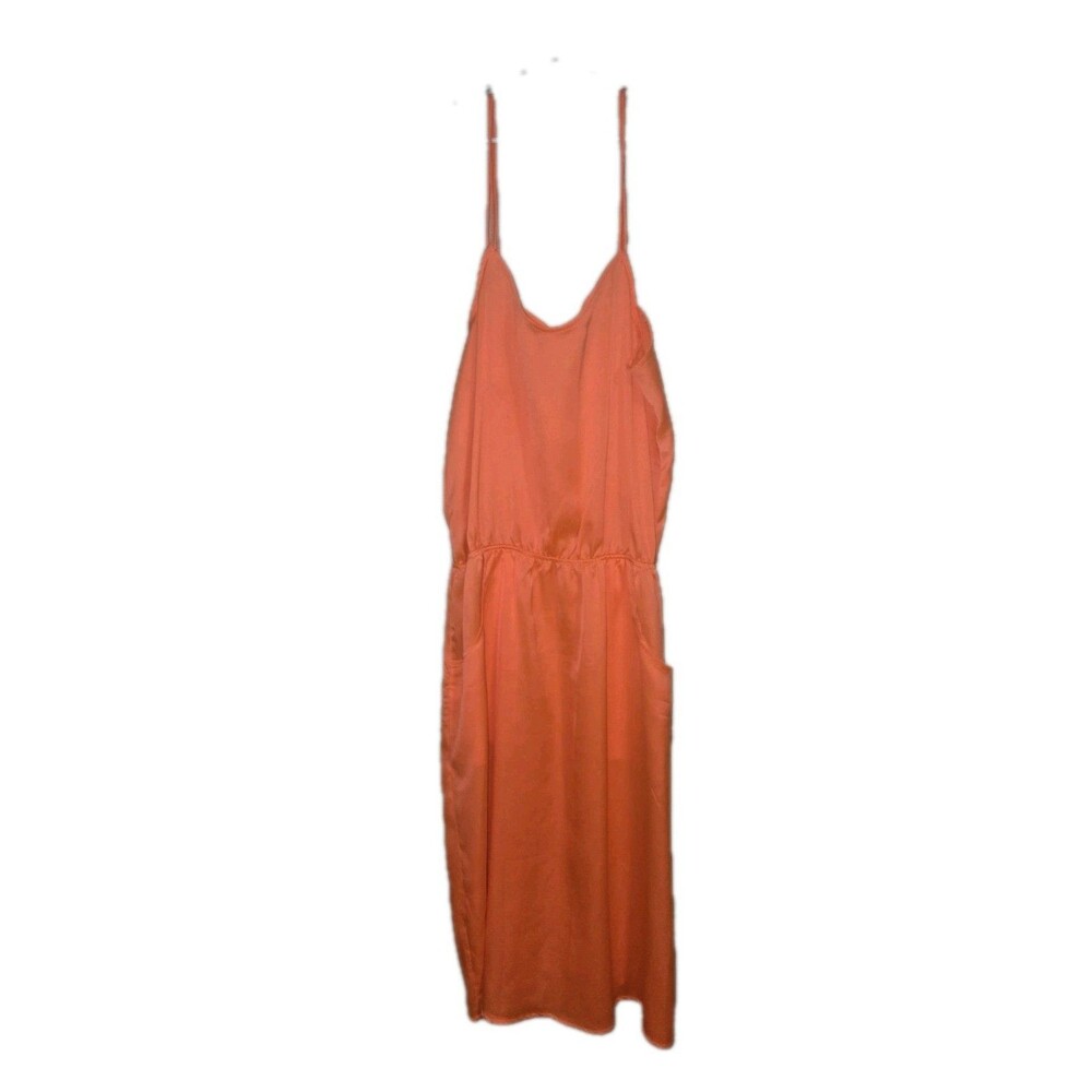 Vtg Valley Girl Dress 10 Spaghetti Strap Sheer Polyester Flirty Neon Orange